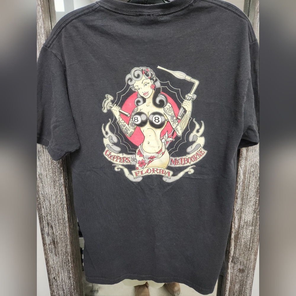 Choppers Inc Billy Lane Pin Up Girl 8 Ball Mens Black T-Shirt Size M Florida